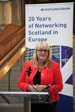 Convener Christina McKelvie MSP addresses guests at the European and External Relations Committee's Scotland Europa reception, which was held in the Garden Lobby